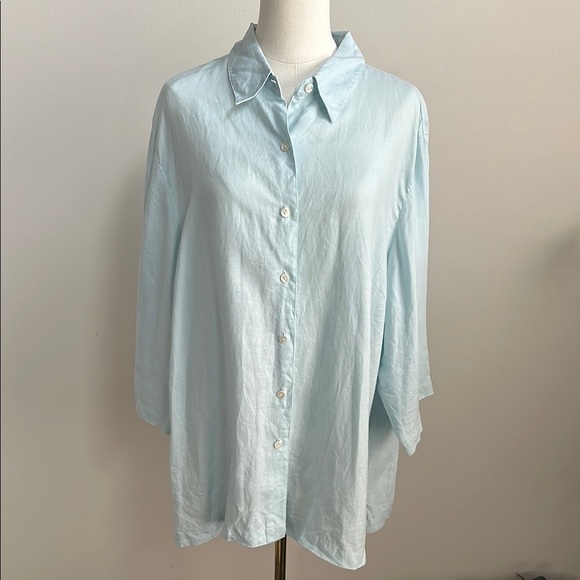 Women’s Plus Size Pastel Linen Button Down Beachy Coastal‎ Lightweight Shirt 1X - Picture 1 of 5